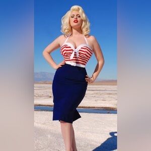 Pinup Couture RARE Striped sailor wiggle dress pinupgirlclothing.com XL, EUC